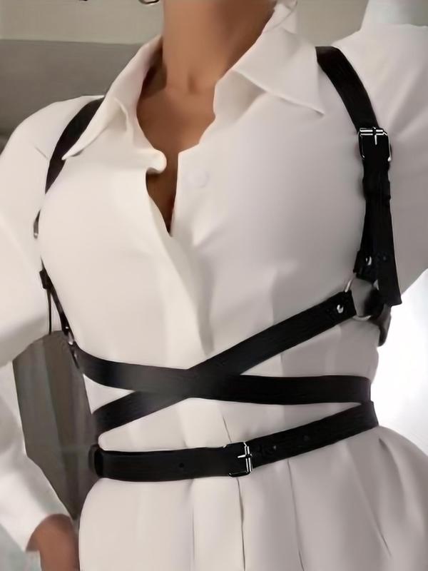 Women's Criss Cross Design Harness Belt, Casual Waistband With Suspender For Shirt Dresses & Tops