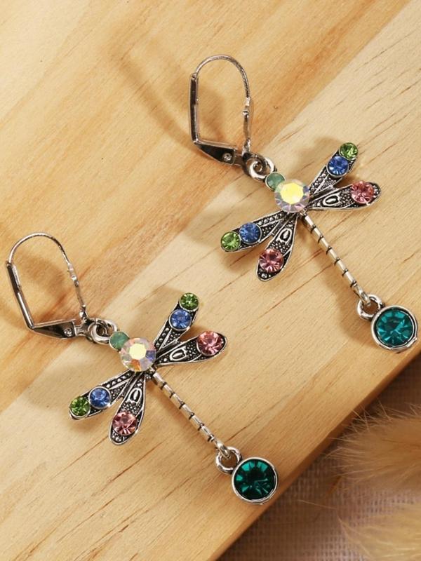 1 Pair Elegant Personalized Dragonfly Dangle Earrings For Women, Casual Artificial Gemstone Decor Ear Jewelry For Party, Daily Clothing Decor