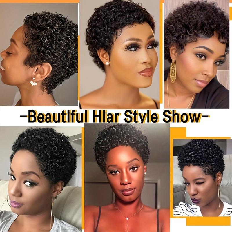 Glueless Pixie Cut Wigs Brazilian Virgin Remy Human Hair Wig For Women Short Afro Kinky Curly Machine Made Wigs Suitable For Beginners 100% Brazilian Virgin Hair 150% Density No Lace Wigs