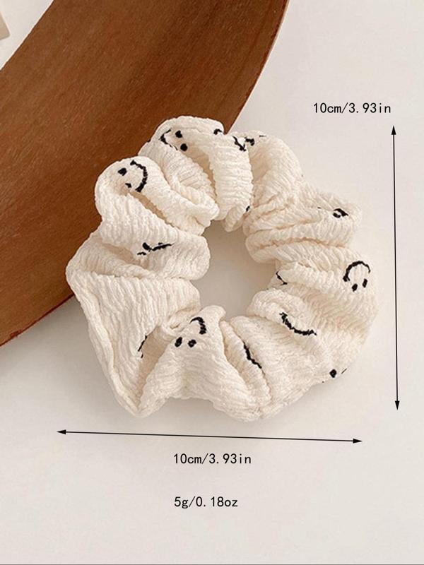 Cute Smile Face Print Scrunchie (4pcs), Casual Versatile Hair Accessories for Women, Minimalist Headwear Suitable for Thick Hair for Party, Daily Clothing Decor