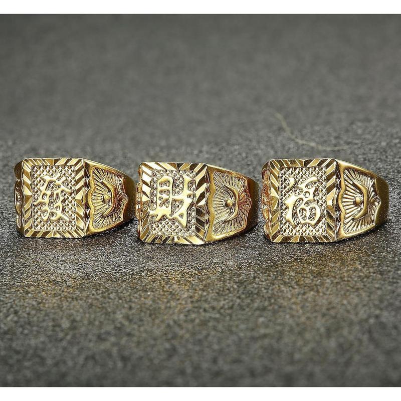 Cassieca 3 s Men's Ring Wedding Ring Kanji Ring Rich Luck Wealth Ring Set Adjustable