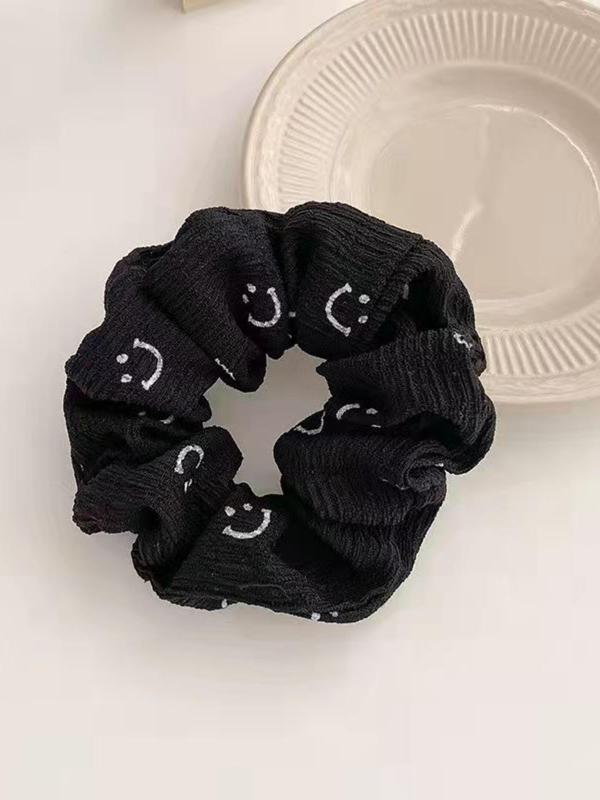 Cute Smile Face Print Scrunchie (4pcs), Casual Versatile Hair Accessories for Women, Minimalist Headwear Suitable for Thick Hair for Party, Daily Clothing Decor