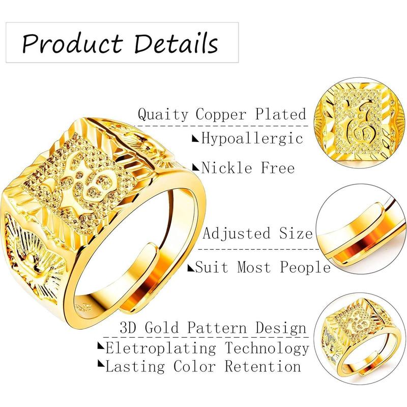 Cassieca 3 s Men's Ring Wedding Ring Kanji Ring Rich Luck Wealth Ring Set Adjustable