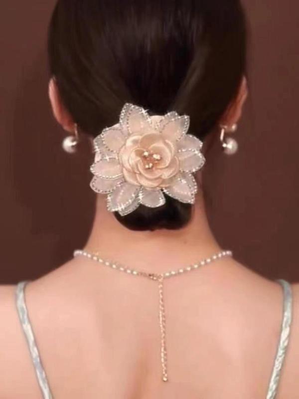 Women's Elegant Artificial Crystal & Rhinestone Decorated Flower Design Hair Tie, Exquisite Trendy Hair Tie, Fashionable Hair Accessories for Daily Use