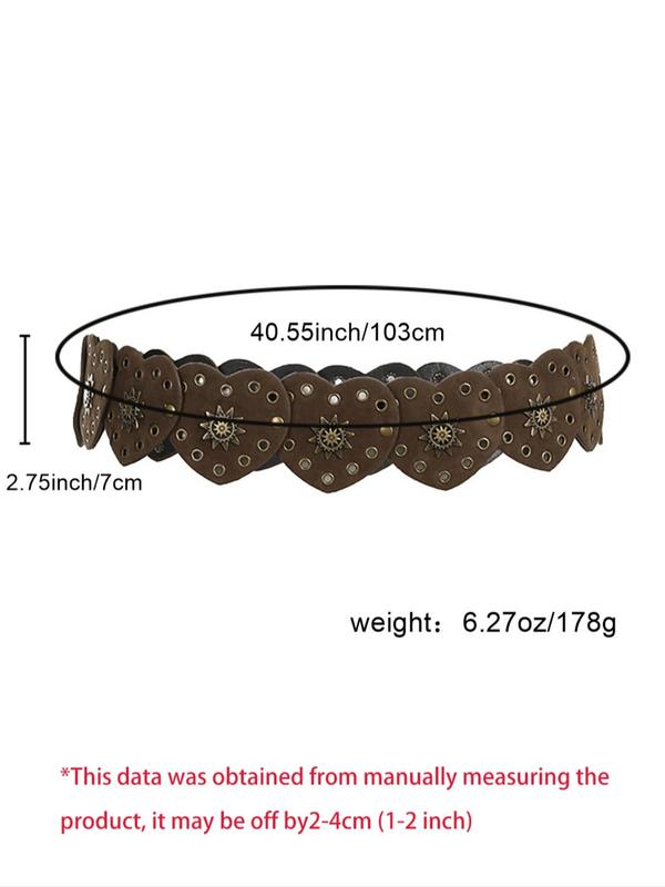 Women's Boho Style Heart Design Pu Buckle Belt, Vintage Ethnic Pattern Decorative Belt for Women, Fashion Belt for Party, Daily Clothing Decor, Trendy All-match & Exquisite Belt for Birthday Gift