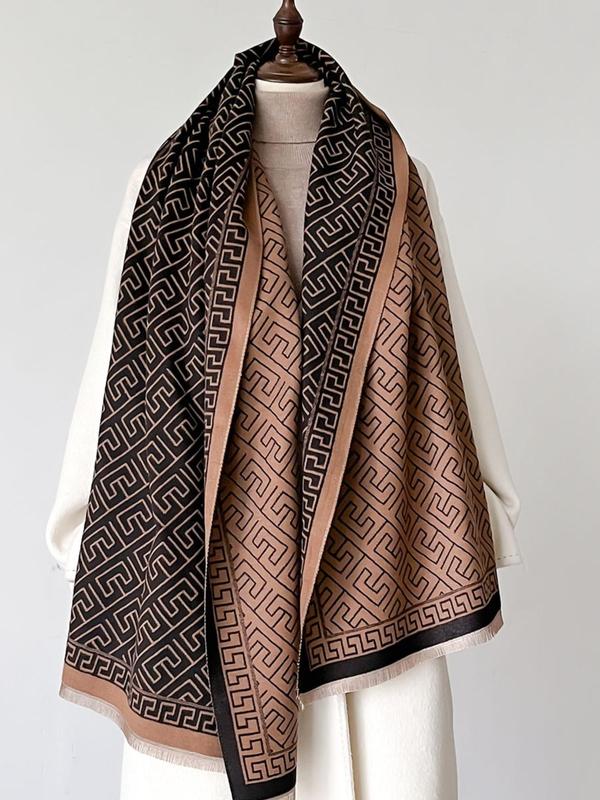 Women's Geometric Pattern Shawl, Casual Warm Thick Scarf for Fall & Winter, Fashion Accessories for Women & Girls