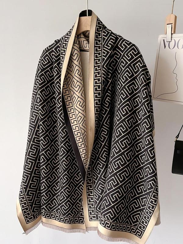 Women's Geometric Pattern Shawl, Casual Warm Thick Scarf for Fall & Winter, Fashion Accessories for Women & Girls