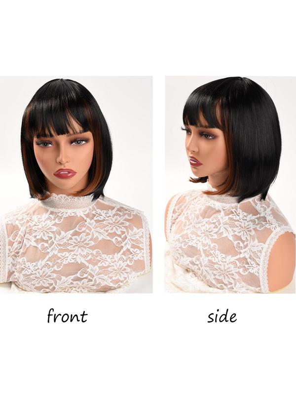 12 Inch Short Straight Bob Wig with Bangs, Striking Natural Fluffy Hair Wigs for Daily, Cosplay, Anime Or Costume Party, Natural Fluffy Hair Wigs for Women