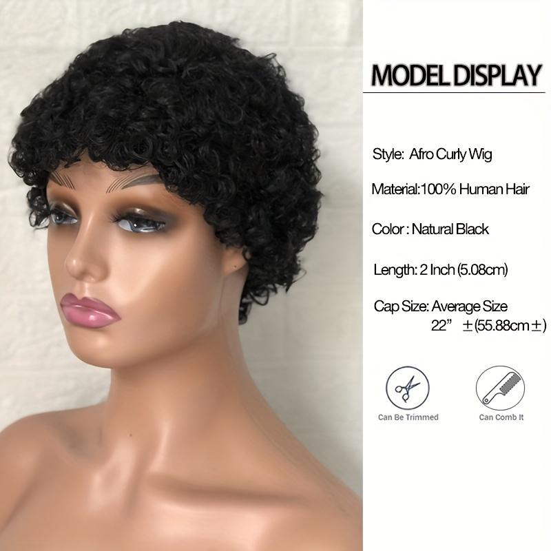 Glueless Pixie Cut Wigs Brazilian Virgin Remy Human Hair Wig For Women Short Afro Kinky Curly Machine Made Wigs Suitable For Beginners 100% Brazilian Virgin Hair 150% Density No Lace Wigs