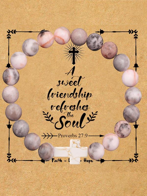 Colorblock Beaded Bracelet with Cross Charm Decor, Fashion Jewelry for Party, Daily Clothing Decor, Trendy All-match & Exquisite Jewelry for Birthday Gift