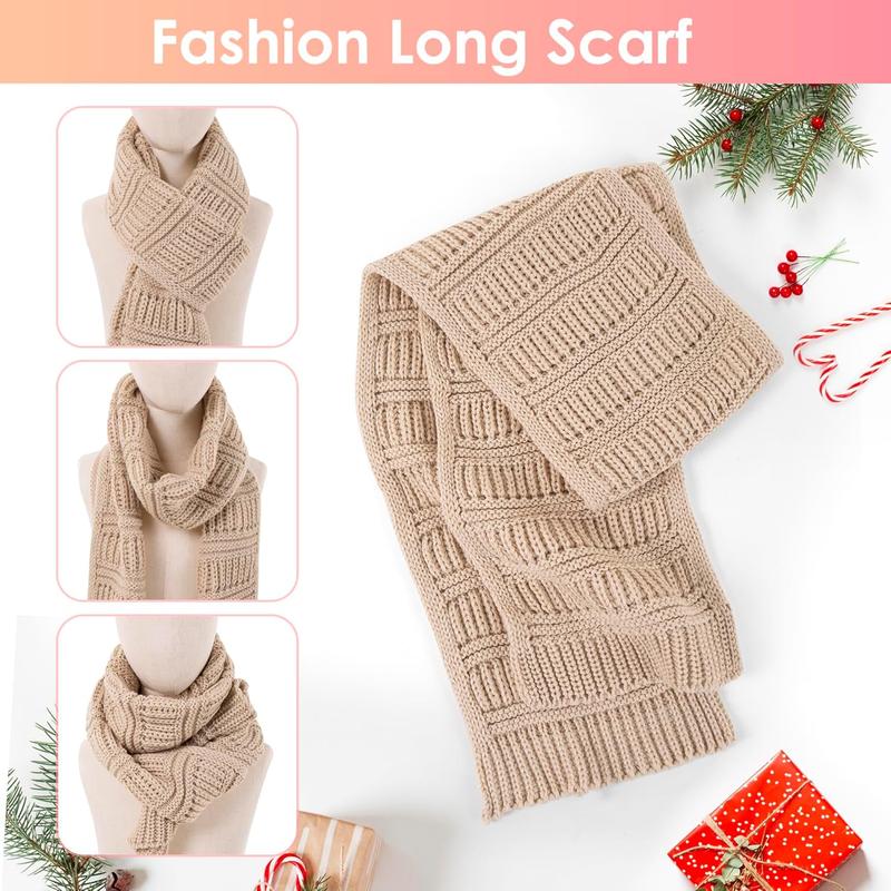 Women's Beanie Hat Scarf,Gloves Set Fleece Lined Winter Hat with Long Knit Scarf, Neck Warmer Touchscreen Gloves for Women