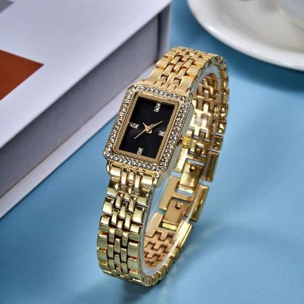 Ladies' Stainless Steel Strap Trendy Quartz Watch With Rhinestone Decor