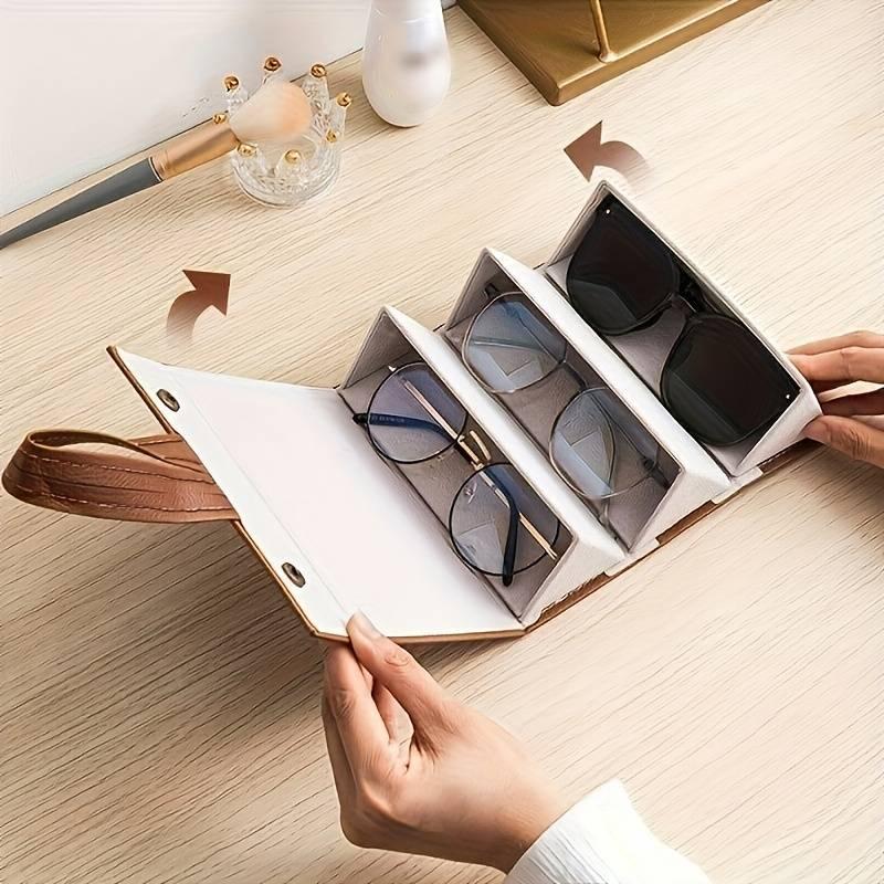 Vintage Multi-grid Glasses Storage Box, 1 Count Foldable Travel Storage Bag, Travel Accessories Organizer, Summer Gifts