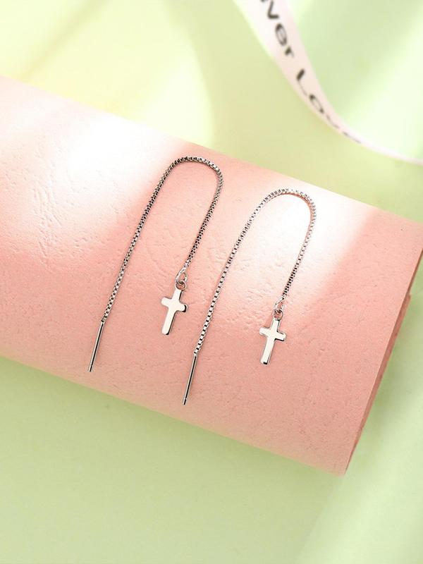 Fashionable Cross and Line Design Dangle Earrings, 1 Pair Personality Jewelry for Party, Daily Clothing Decor, Trendy All-match & Exquisite Jewelry for Birthday Gift