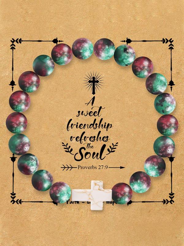 Colorblock Beaded Bracelet with Cross Charm Decor, Fashion Jewelry for Party, Daily Clothing Decor, Trendy All-match & Exquisite Jewelry for Birthday Gift