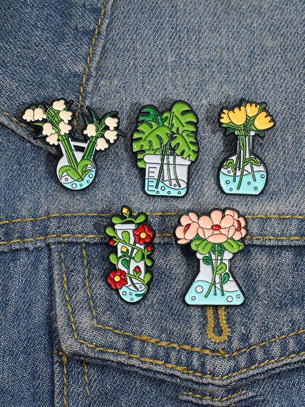 Cartoon Plant Potted Design Brooch, 5pcs Cute Plant Brooches for Party, Daily Clothing Decor, Trendy Exquisite Brooches for Birthday Gift