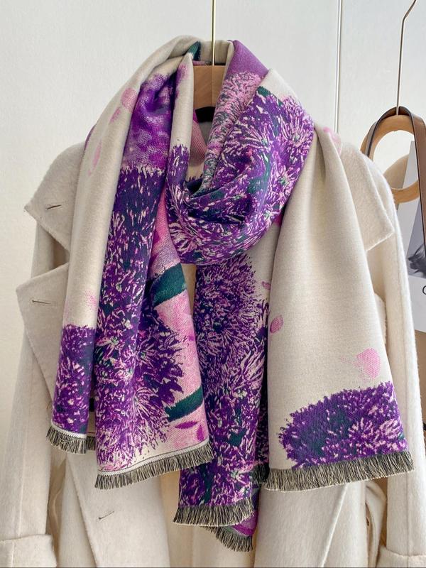 Floral Pattern Double Sided Thickened Scarf, Casual Soft Warm Shawl for Fall & Winter, Fashion Accessories for Women & Men