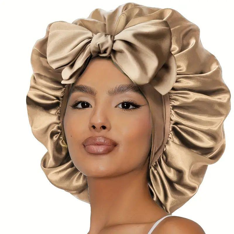 Sleeping Bonnet Outside Silk Stain Adjustable Straps Hair Bonnet With Tie Band Bonnets For Women Natural Curly Hair