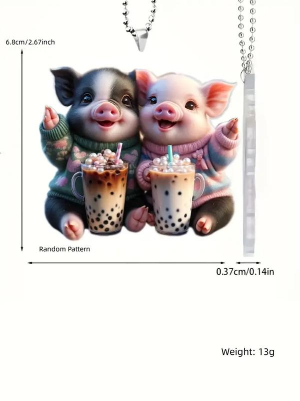 Cute Pig & Milk Tea Design Hanging Ornament, Cartoon Creative Keychain for Car Keys & Backpack & Car Rearview Mirror Decor, Kawaii Accessories As Gift