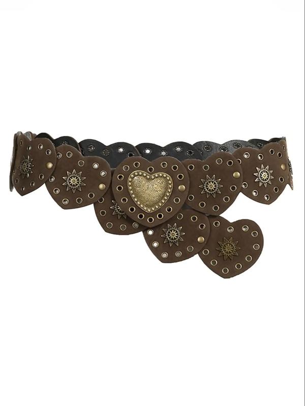 Women's Boho Style Heart Design Pu Buckle Belt, Vintage Ethnic Pattern Decorative Belt for Women, Fashion Belt for Party, Daily Clothing Decor, Trendy All-match & Exquisite Belt for Birthday Gift