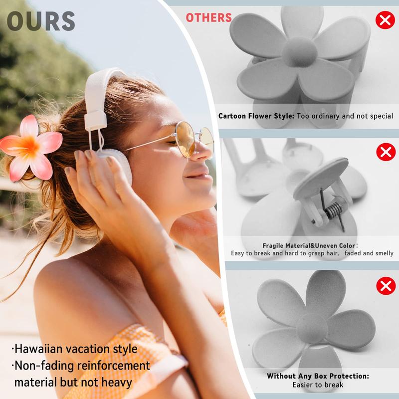 Flower Hair Claw Clips-4PCS for Thick Hair,Strong Hold Nonslip,Hawaiian,Cute Large Clips,Banana Clip for Thin,Hair Accessories