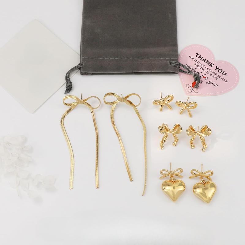 Bow Earrings for Women - Earrings for Women Trendy Dainty Cute Bow Stud Earrings Ribbon Earrings Prom Earrings Dangle Drop Earrings Statement Earrings Gifts