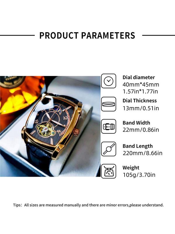 Men's Business Fashion Square Dial Mechanical Watch, Fashion Watch for Party, Daily Clothing Decor, Trendy All-match & Exquisite Watch for Birthday Gift with Box