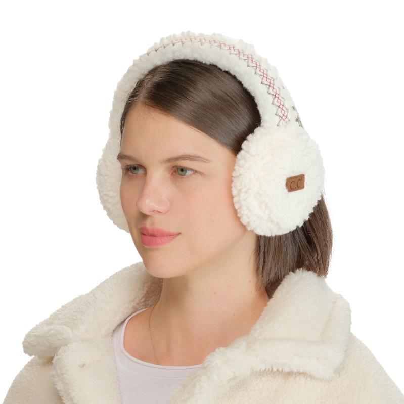 C.C Sherpa with Embroidery Earmuff for Women - Cozy Warmth and Stylish Detailing for Winter