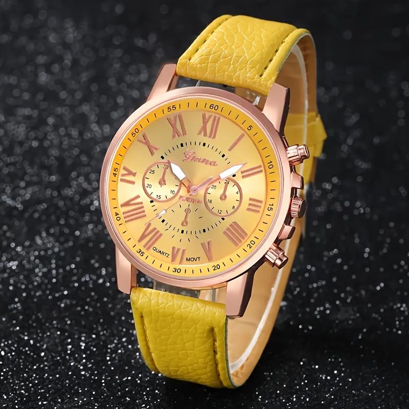 Fashionable 10-Piece Quartz Wrist Watch Set for Men and Women  Round Zinc Alloy Case, PU Leather Band, Non-, Assorted Colors