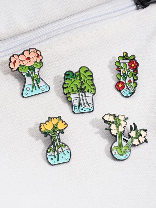 Cartoon Plant Potted Design Brooch, 5pcs Cute Plant Brooches for Party, Daily Clothing Decor, Trendy Exquisite Brooches for Birthday Gift