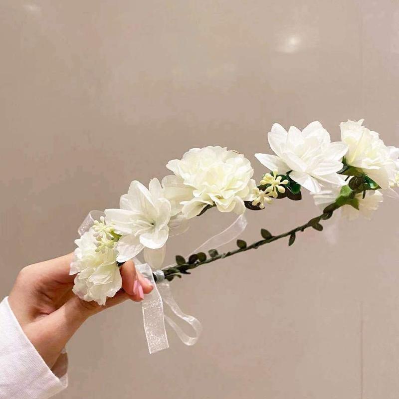 New Fashion Flower Crown Bride Wedding Hair Accessories Gorgeous Flower Headbands Braided Hair Ornament For Women Girl Wreath