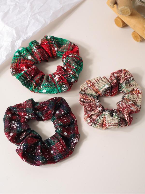 Christmas Themed Hair Scrunchies, Cute Snowflake Pattern Hair Ties, High Stretch Hair Ties, Fashion Hair Accessories for Women & Girls