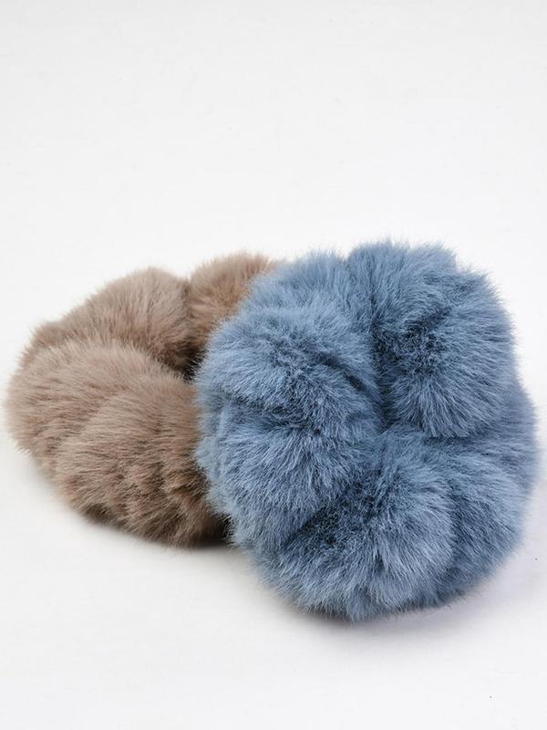 5pcs Faux Fur Solid Color Plush Hair Tie, Elegant Fashionable Hair Accessories For Women & Girls， All-match Ponytail Holder For Fall & Winter