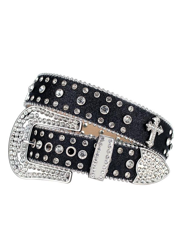 Rhinestone & Cross Decorated Grommet Belt, Punk Style Grommet Eyelet Design Belt for Men & Women, Fashion Belt for Daily Clothing Decor, Trendy All-match & Exquisite Belt for Birthday Gift