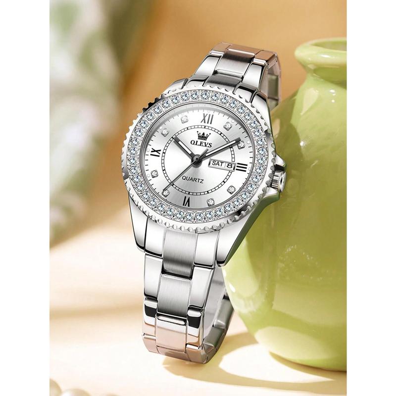 Homely Living  OLEVS. OLEVS Ladies Watch Diamond Dress Quartz Analog Female Watches Stainless Steel Two Tone Waterproof Luminous Day Date For Womens Wrist Watch Gift