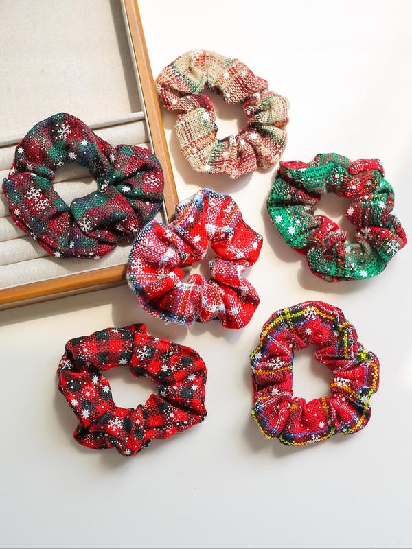 Christmas Themed Hair Scrunchies, Cute Snowflake Pattern Hair Ties, High Stretch Hair Ties, Fashion Hair Accessories for Women & Girls