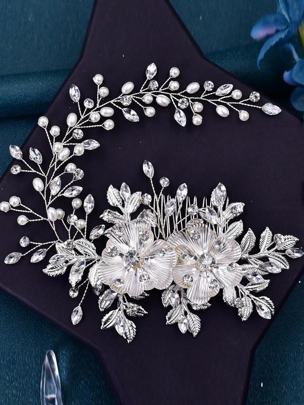 Elegant Flower Design Rhinestone Decorated Hair Band,  Bridal Headwear for Wedding Bridal Party Formal Occasions, Minimalist Headwear Suitable for Hair, Fashion Hair Accessories for Women