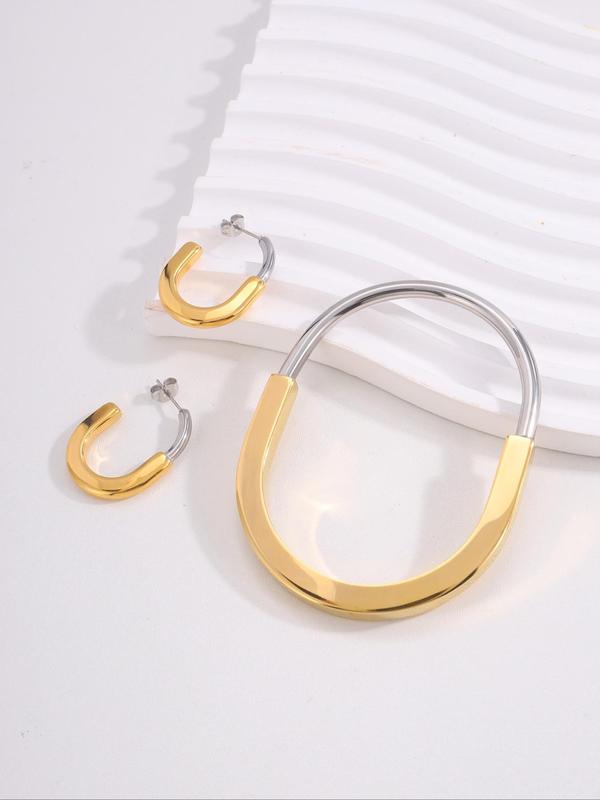 Minimalist Temperament Bangle & Hoop Earrings, Fashion Jewelry for Party, Daily Decor, Trendy All-match & Exquisite Jewelry for Birthday Gift