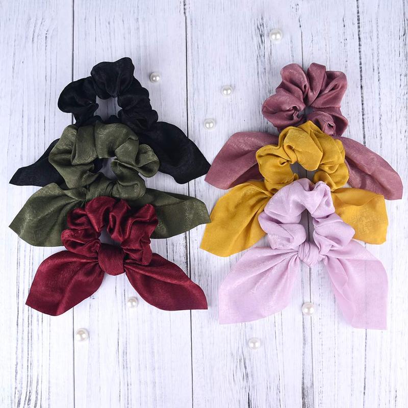 6PCS Hair Scrunchies Satin SilkRabbit Bunny Ear Bow Bowknot Scrunchie Bobbles Elastic Hair Ties Bands Ponytail Holder for Women Accessories