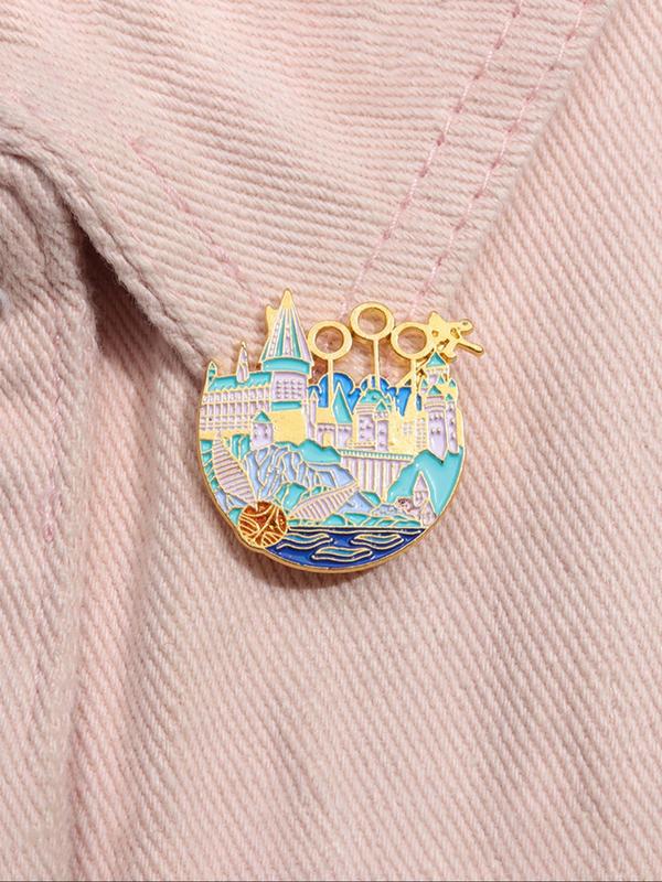 Cartoon Magic Castle Design Brooch, Cute Enamel Pin for Daily Clothing Decor, Trendy All-match & Exquisite Brooch for Birthday Gift