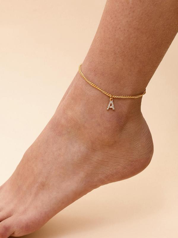 Fashion Letter Detail Anklet for Women & Girls, Rhinestone Decor Stainless Steel Anklet for Party, Daily Clothing Decor, Trendy All-match Jewelry for Birthday Gift