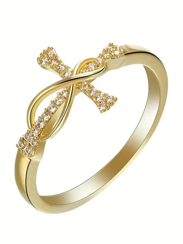 Fashion Rhinestone Cross Design Ring, Wedding Engagement Bridesmaid Costume Dress Prom Jewelry, Trendy All-match & Exquisite Jewelry for Birthday Gift for Women & Girls