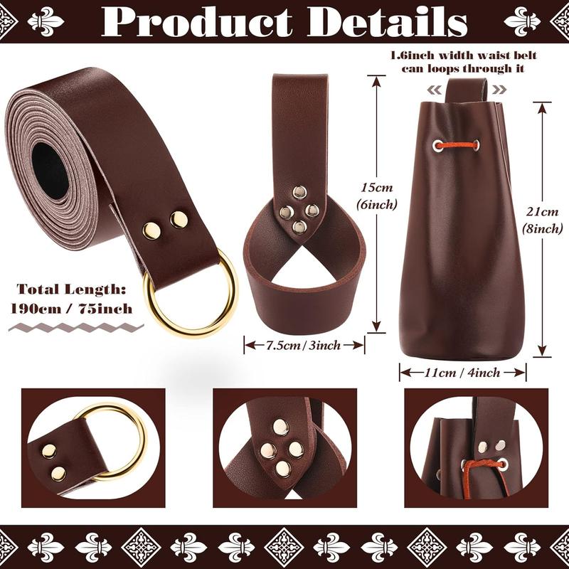 Yerliker Medieval Leather Set Renaissance Costume Accessories Includes Medieval Belt, Drawstring Pouch, Medieval Scabbard