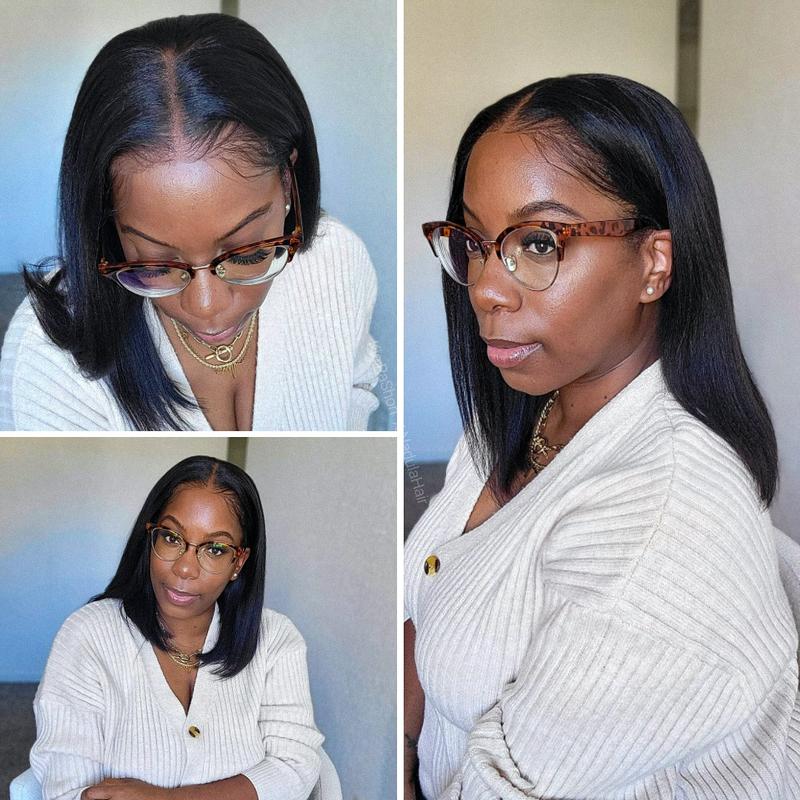 Nadula Yaki Bob Straight Put On & Go Human Hair Glueless Wig - 180% Density, Pre-Cut Lace & Natural Scalp