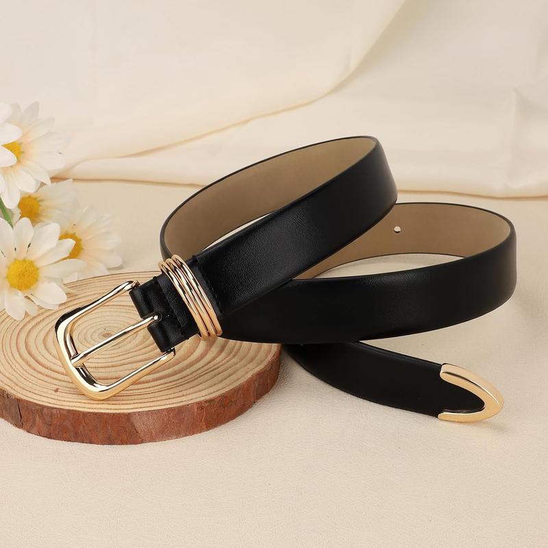 Women Leather Belt Gold Color Buckle Ladies Elegant Faux Leather Waist Belt for Jeans Pants