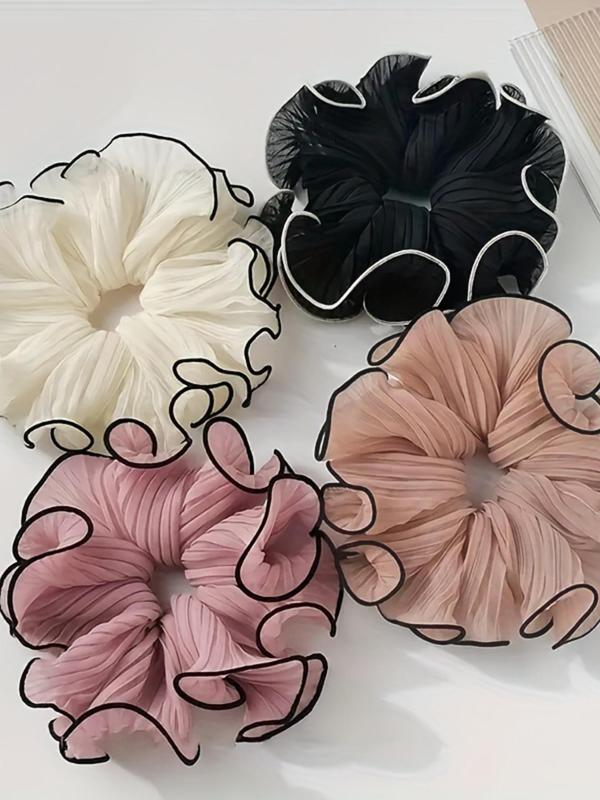 Contrast Binding Ruched Design Hair Tie, High Stretch Scrunchie, Fashion Hair Accessories for Women & Girls, Minimalist Headwear Suitable for Thick Hair