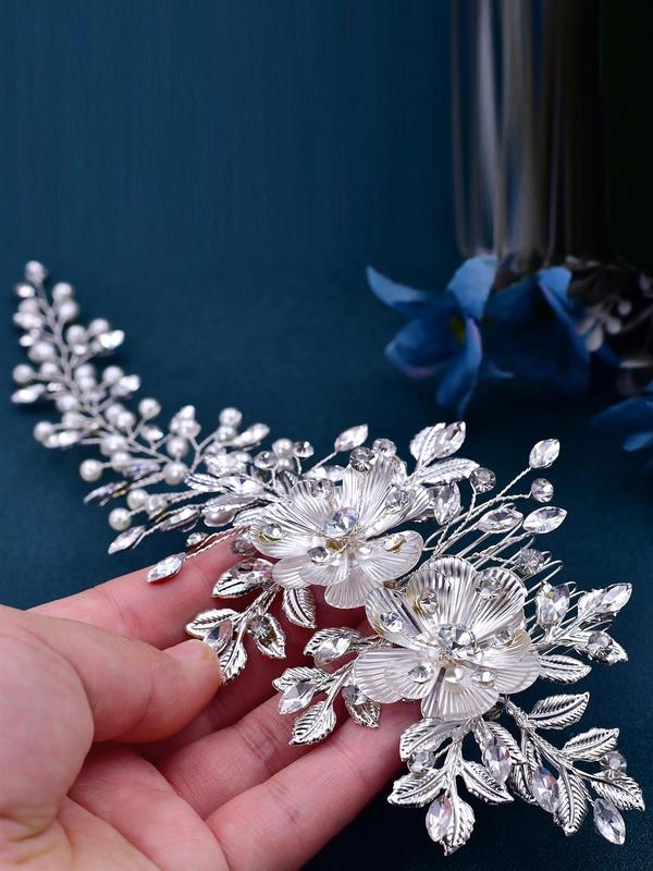 Elegant Flower Design Rhinestone Decorated Hair Band,  Bridal Headwear for Wedding Bridal Party Formal Occasions, Minimalist Headwear Suitable for Hair, Fashion Hair Accessories for Women