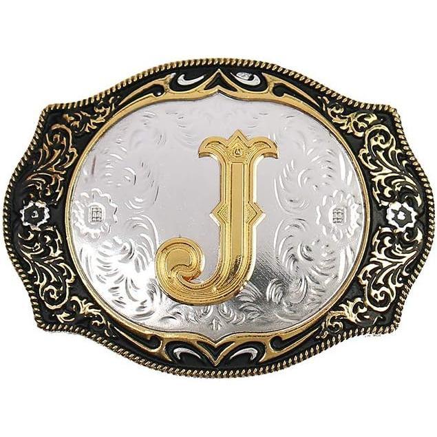 Western Belt Buckle Initial Letters ABCDMRJ to Z Cowboy Rodeo Small Gold Belt Buckles for Men Women