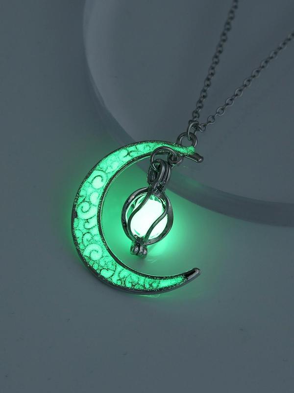 Women's Glow in The Dark Moon Pendant Necklace, Summer Jewelry, Adjustable Necklace, Fashion Accessories As Gifts without Box