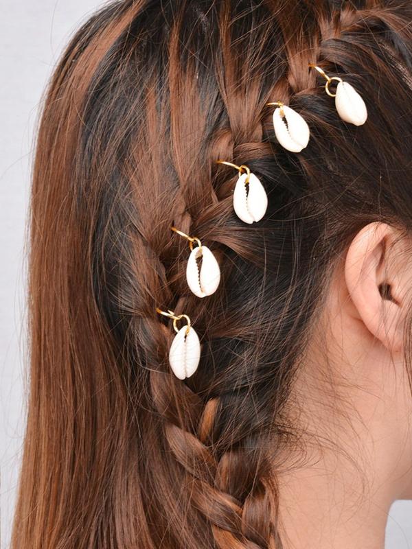 6pcs Women's Fashionable Boho Style Shell Decor Hair Ring, Minimalist Headwear Suitable for Hair, Fashion Hair Accessories for Party, Daily Clothing Decor